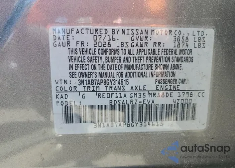2016 Nissan Sentra S from USA, damaged, VIN 3N1AB7AP8GY314615